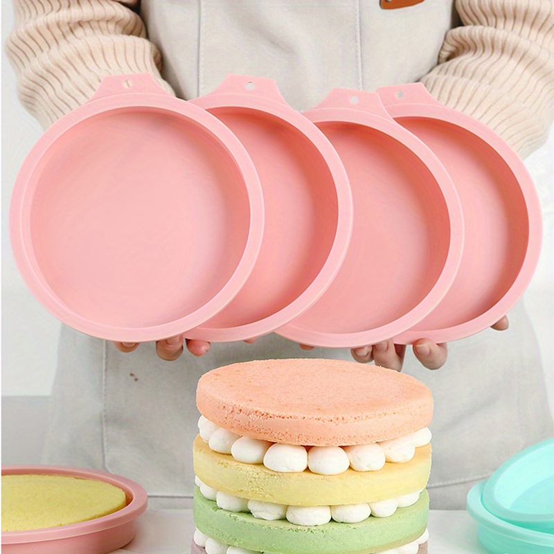 

4pcs Silicone Layered Cake Molds (4''/6''/8''), Round Shape Silicone Bread Pan, Toast Bread Molds, Cake Tray Molds, Non-stick Baking Tools