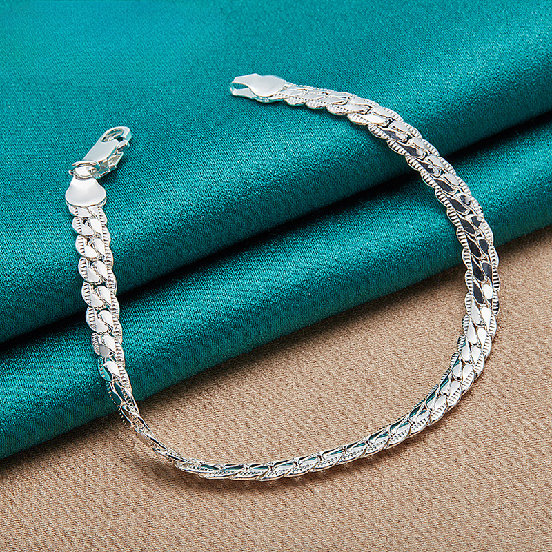 

1pc Silvery Plated 6mm Chain Flat Bracelet For Men Women