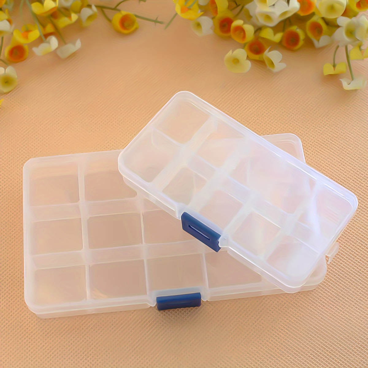 Plastic Grid Storage Box 15 Grids Clear Storage Transparent Container  Compartment Box with Removeable Dividers 