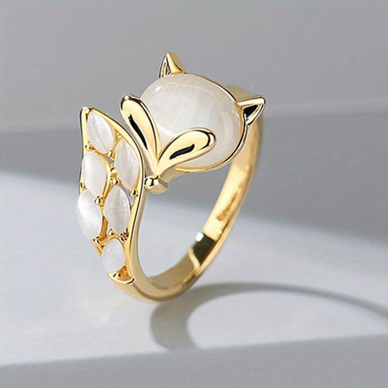 

Chic Adjustable Fox Ring With Sparkling Zirconia - Golden-tone Copper, & Party Wear, Winter, New Year