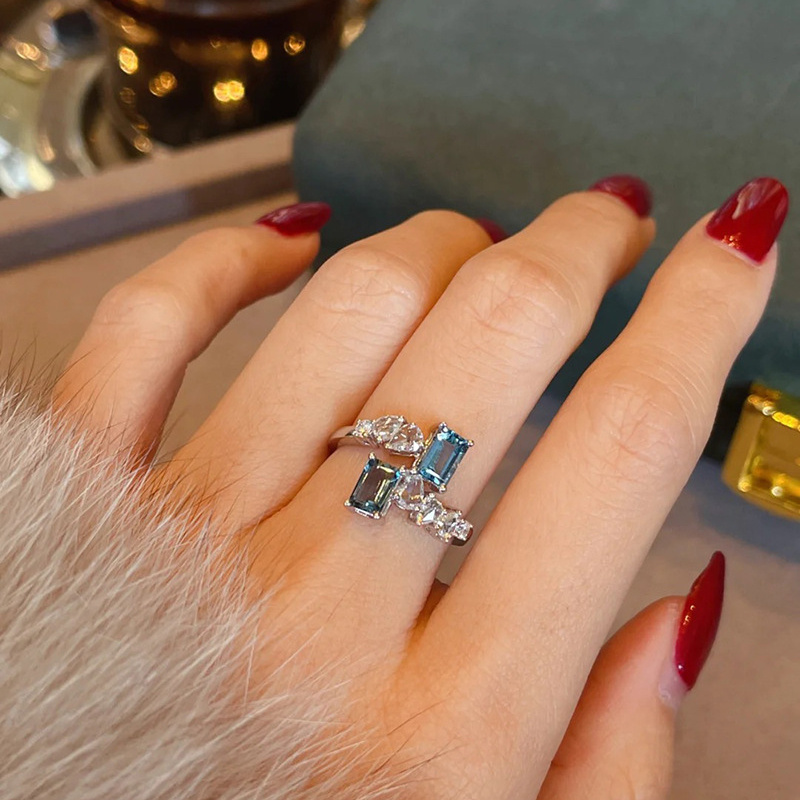 Anillo de lujo para mujer, chapado en oro de 18 quilates, separación de  color, anillo de compromiso de diamantes retro, corte real, exquisito  anillo