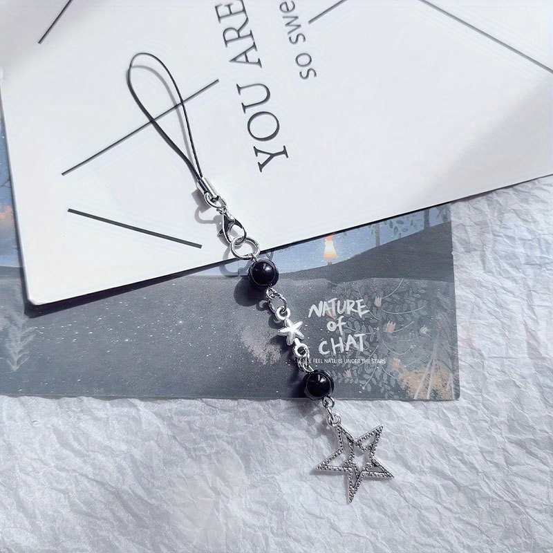 

Niche Design Creative Beaded 5 Hollow Angle Star Mobile Phone Hanging Chain