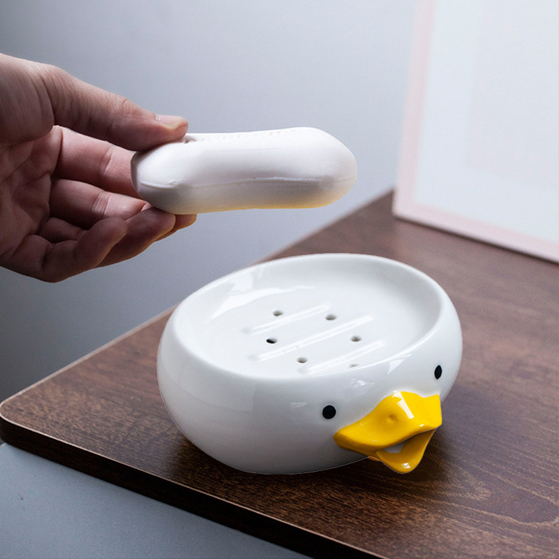 Soap Dishes Portable Ceramic Duck Bathroom Accessories Drain Rack