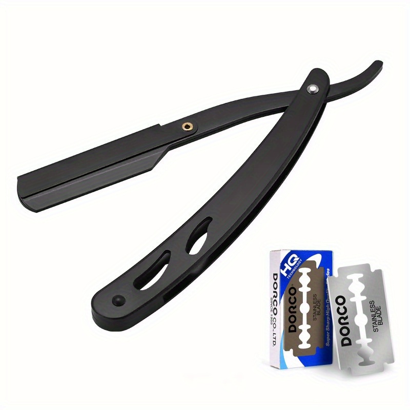 

Men's Shaving Barber Tools, Black Folding Shaving Knife, Stainless Steel Blades, Straight Razor Holder