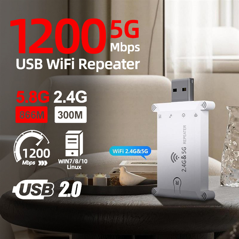 Extensor WiFi 2024, banda dual 5G, 1200 Mbps, amplificador de señal WiFi  más rápido para el hogar, extensores de largo alcance que cubren hasta 8500