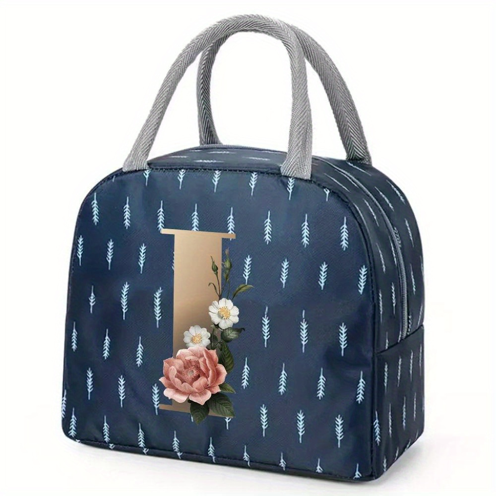 Flower Letter Print Lunch Bag Travel Picnic Cooler Tote - Temu