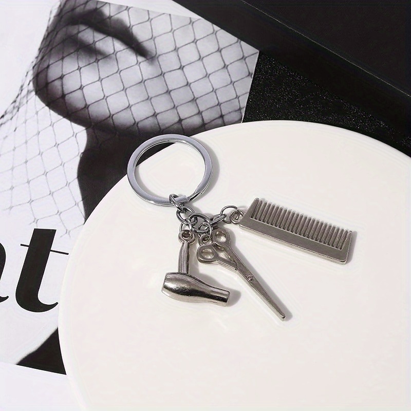 2pcs Blower Scissor Comb Keychain Car Key Pendant Keyring