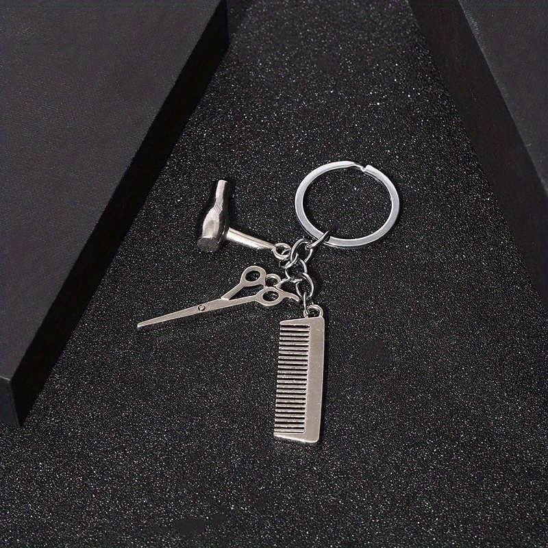 2pcs Blower Scissor Comb Keychain Car Key Pendant Keyring
