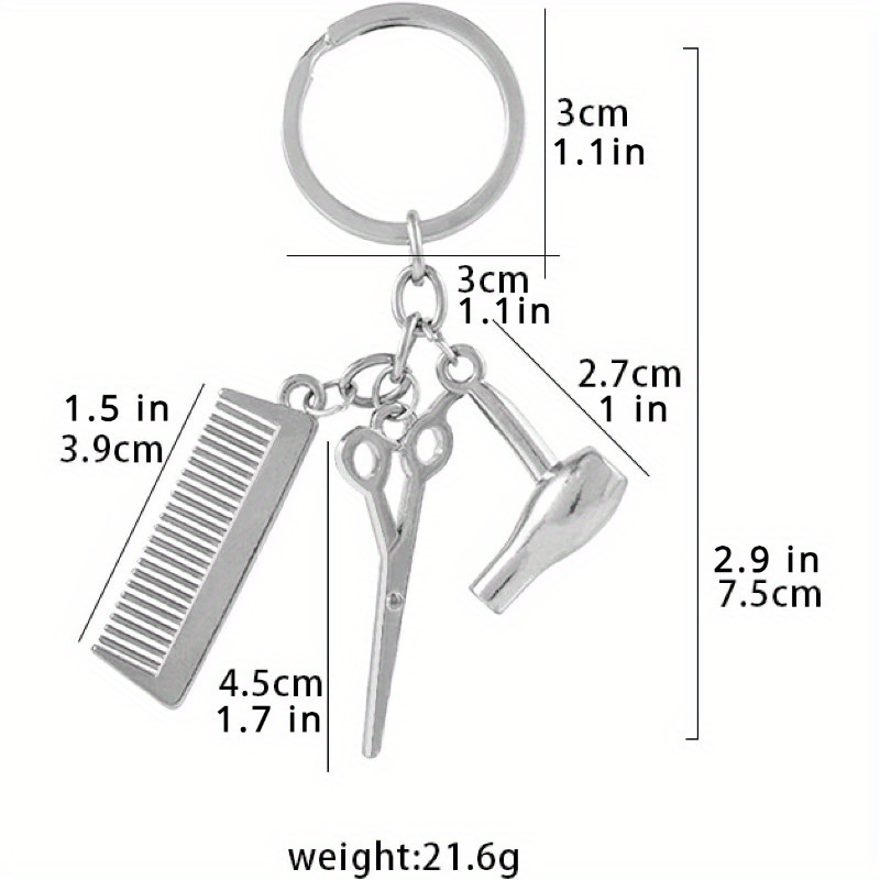 2pcs Blower Scissor Comb Keychain Car Key Pendant Keyring