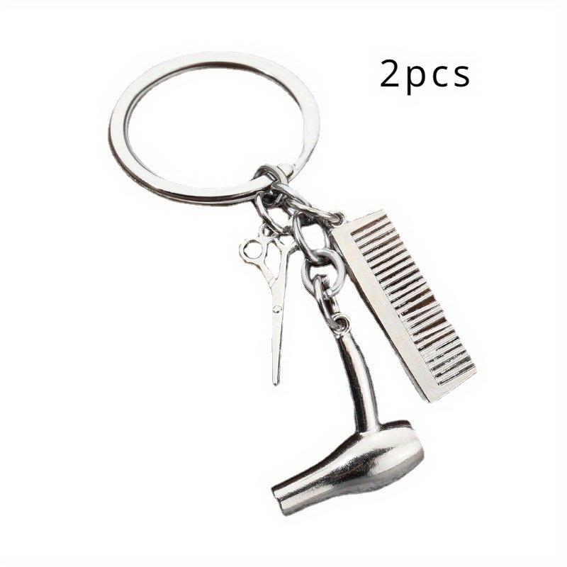 2pcs Blower Scissor Comb Keychain Car Key Pendant Keyring