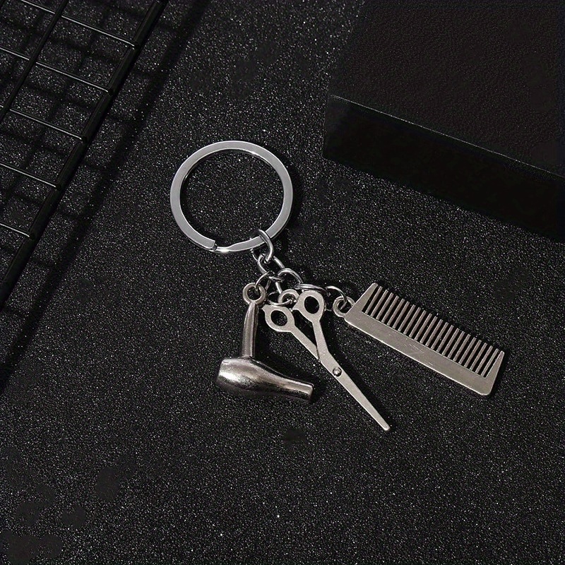 2pcs Blower Scissor Comb Keychain Car Key Pendant Keyring
