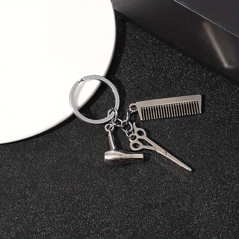 2pcs Blower Scissor Comb Keychain Car Key Pendant Keyring