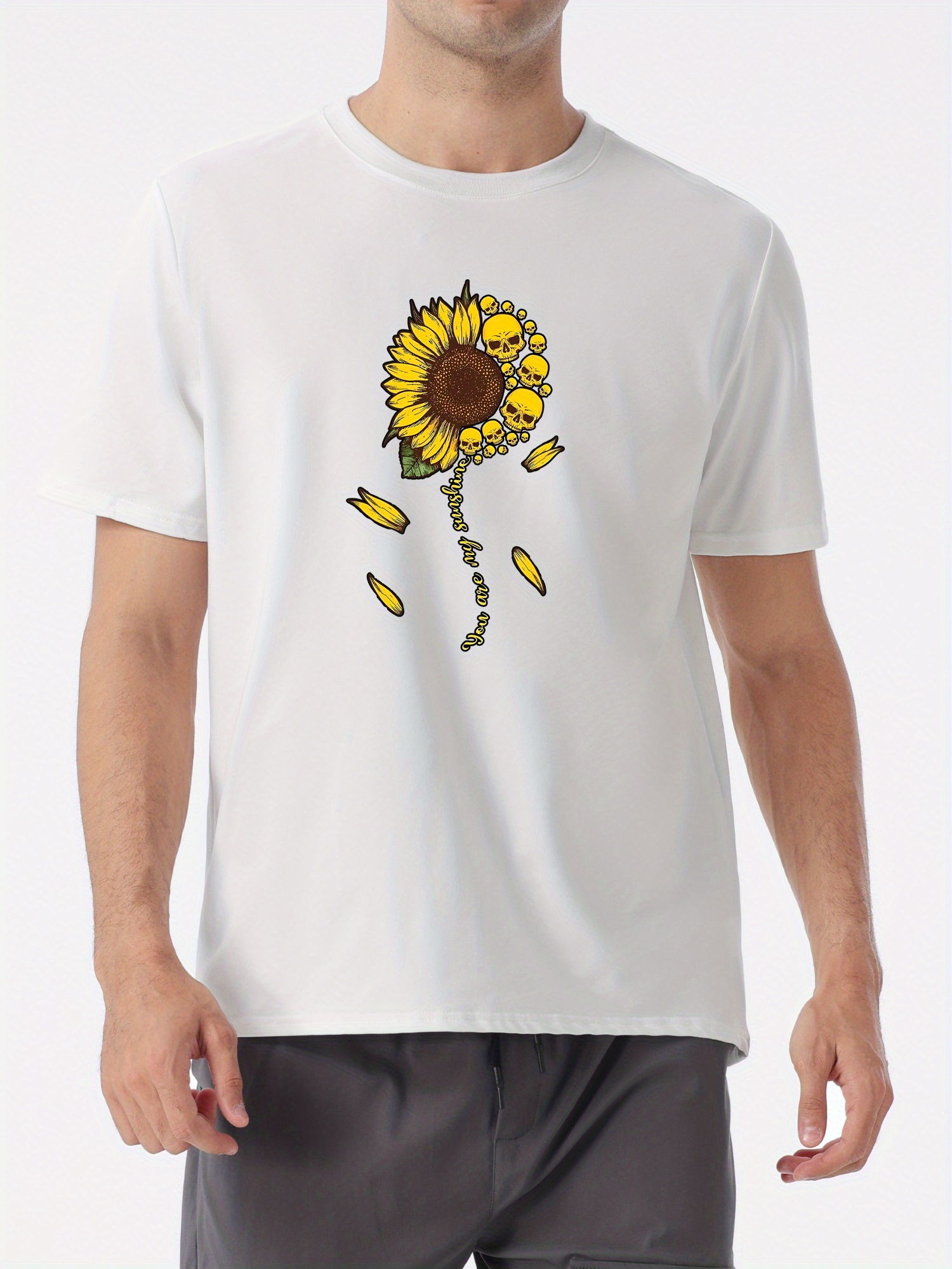 Sunflower Print Men's Round Neck Short Sleeve Tee Fashion - Temu Ireland