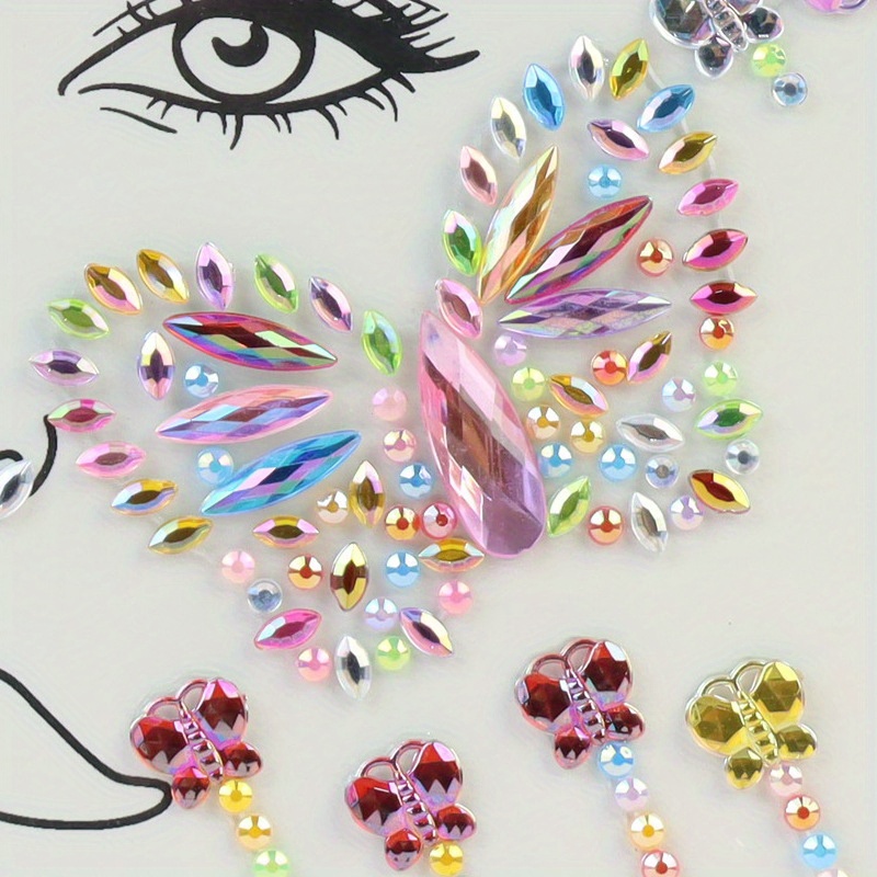 Stick on Rhinestones Plastic Face Gems Body Jewels Cards for DIY Craft & Parties - 8mm Assorted Rounds 250pcs - Acrylic - 8mm