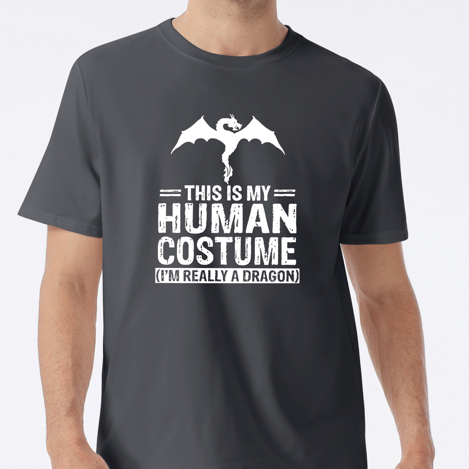 

This Is My Human Costume And Flying Dragon Graphic Print, Men's Novel Graphic Design T-shirt, Casual Comfy Tees For Summer, Men's Clothing Tops For Daily Activities