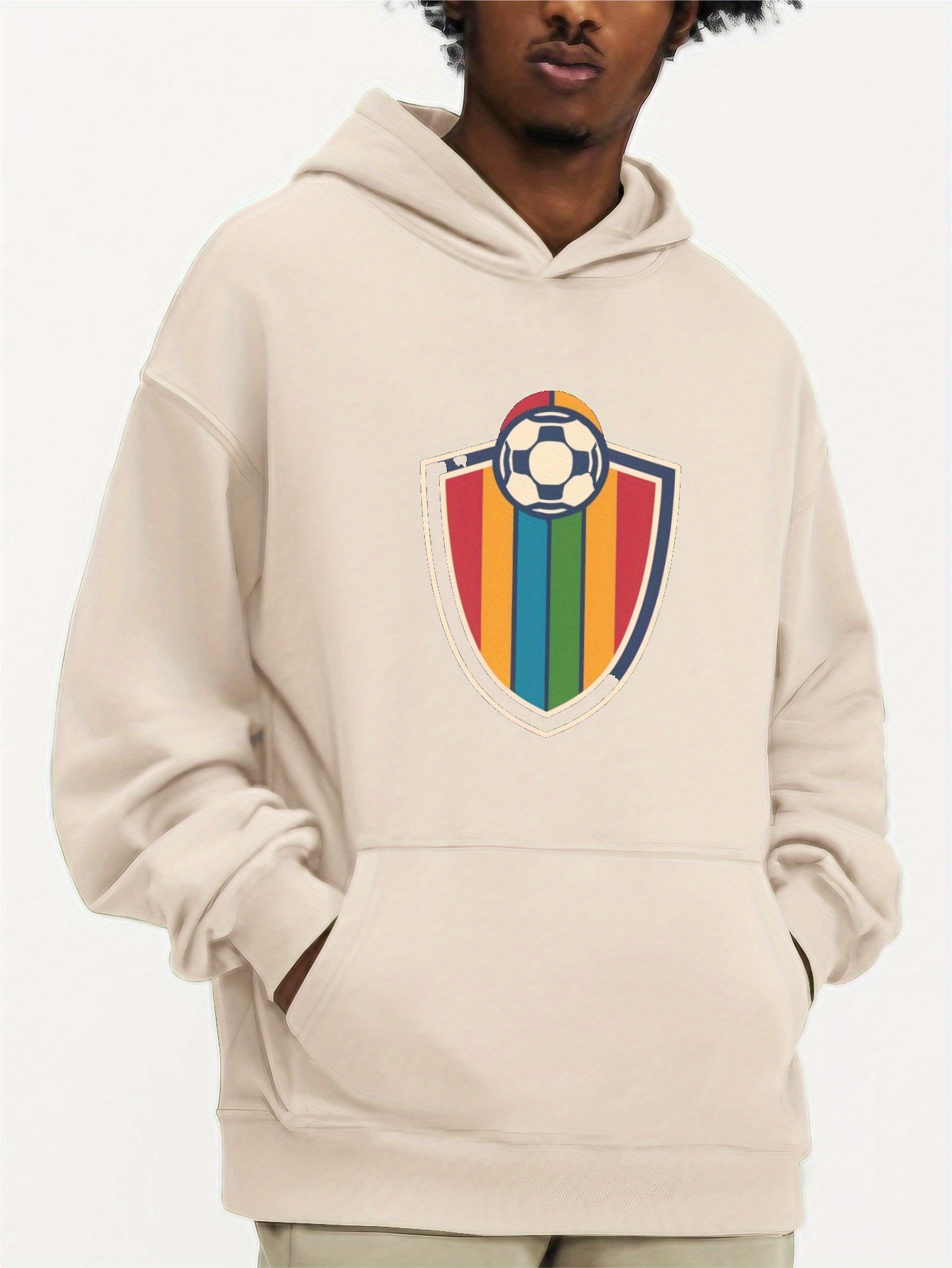 Colorful Soccer Team Emblem Print Fleece Sweatshirt Creative Temu