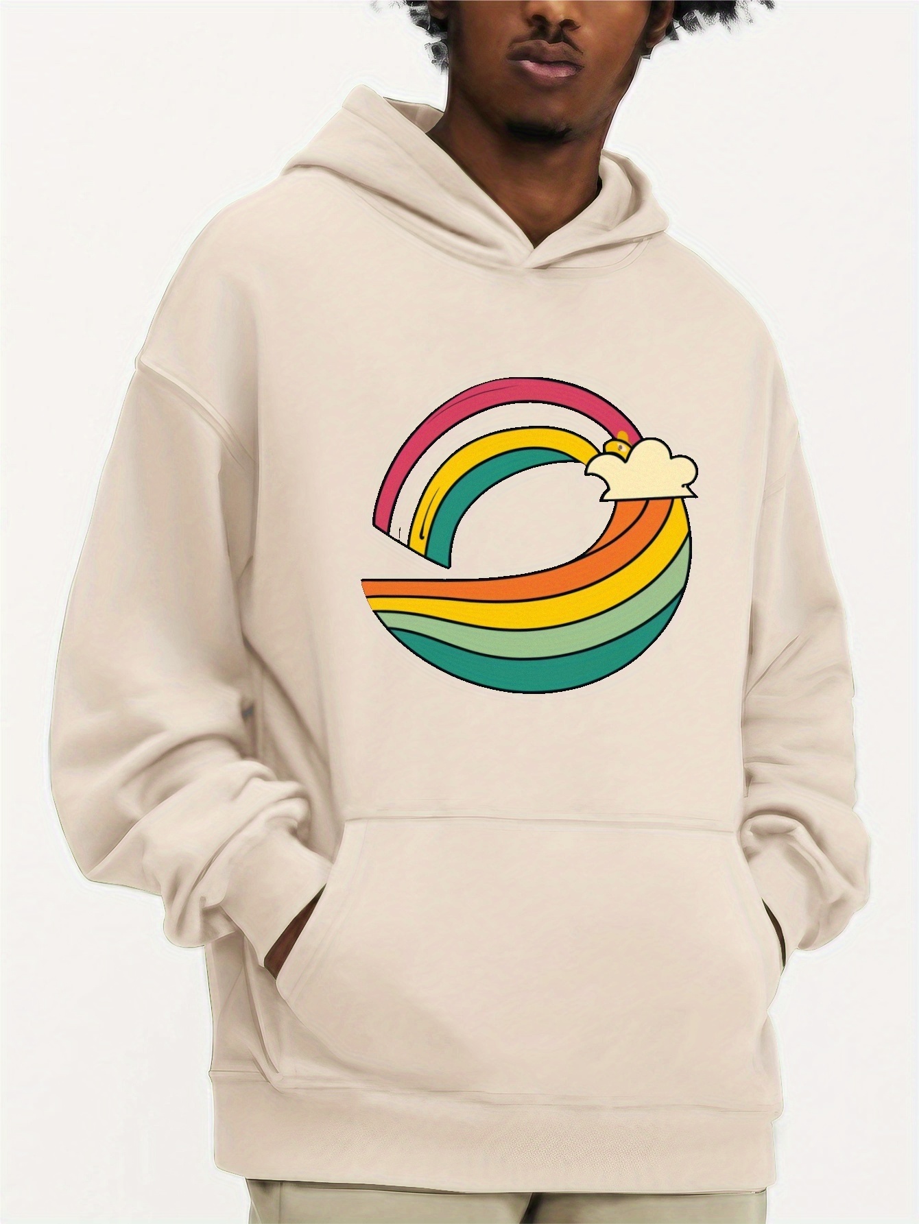  Men's Pullover Winter Fleece Hoodie Rainbow Colorful