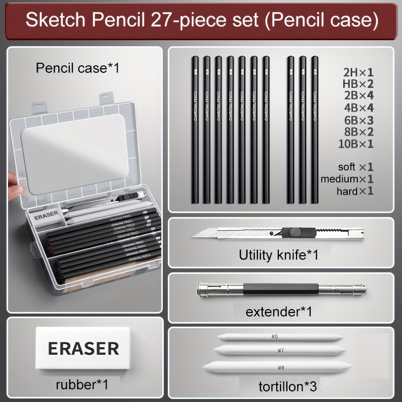 DRAWING KIT: ROLLABLE PENCIL CASE AND COMPLETE PENCILS SET