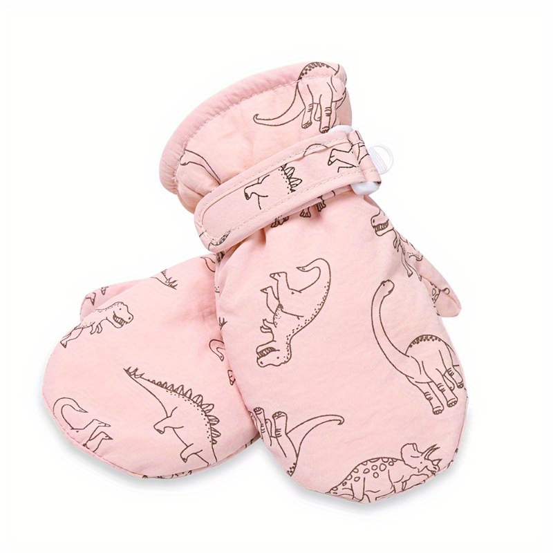 Kids Winter Plush Warm Skiing Mittens Dinosaur Print