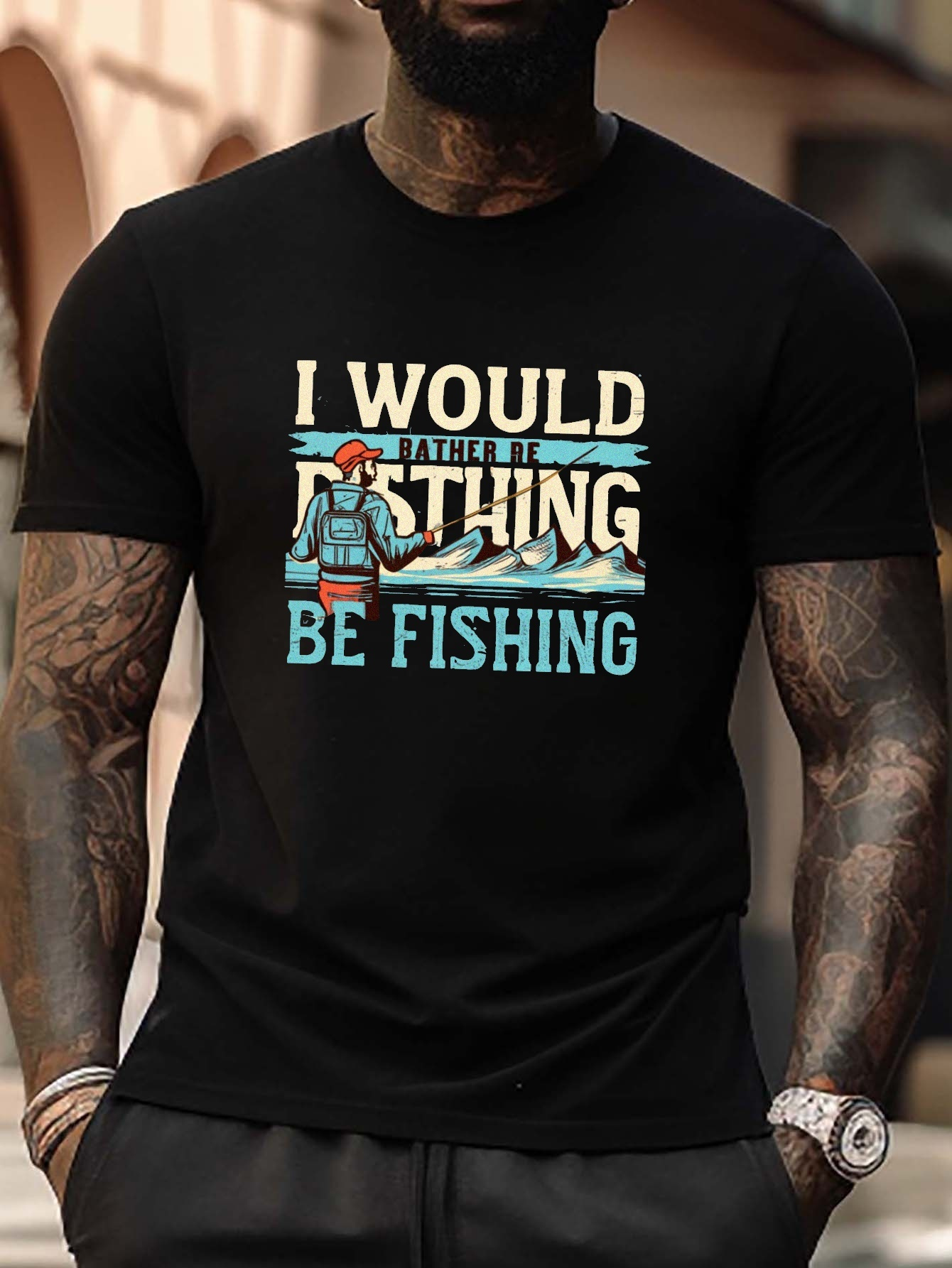 Would Rather Fishing Print Tees Men Casual Quick Drying - Temu New Zealand