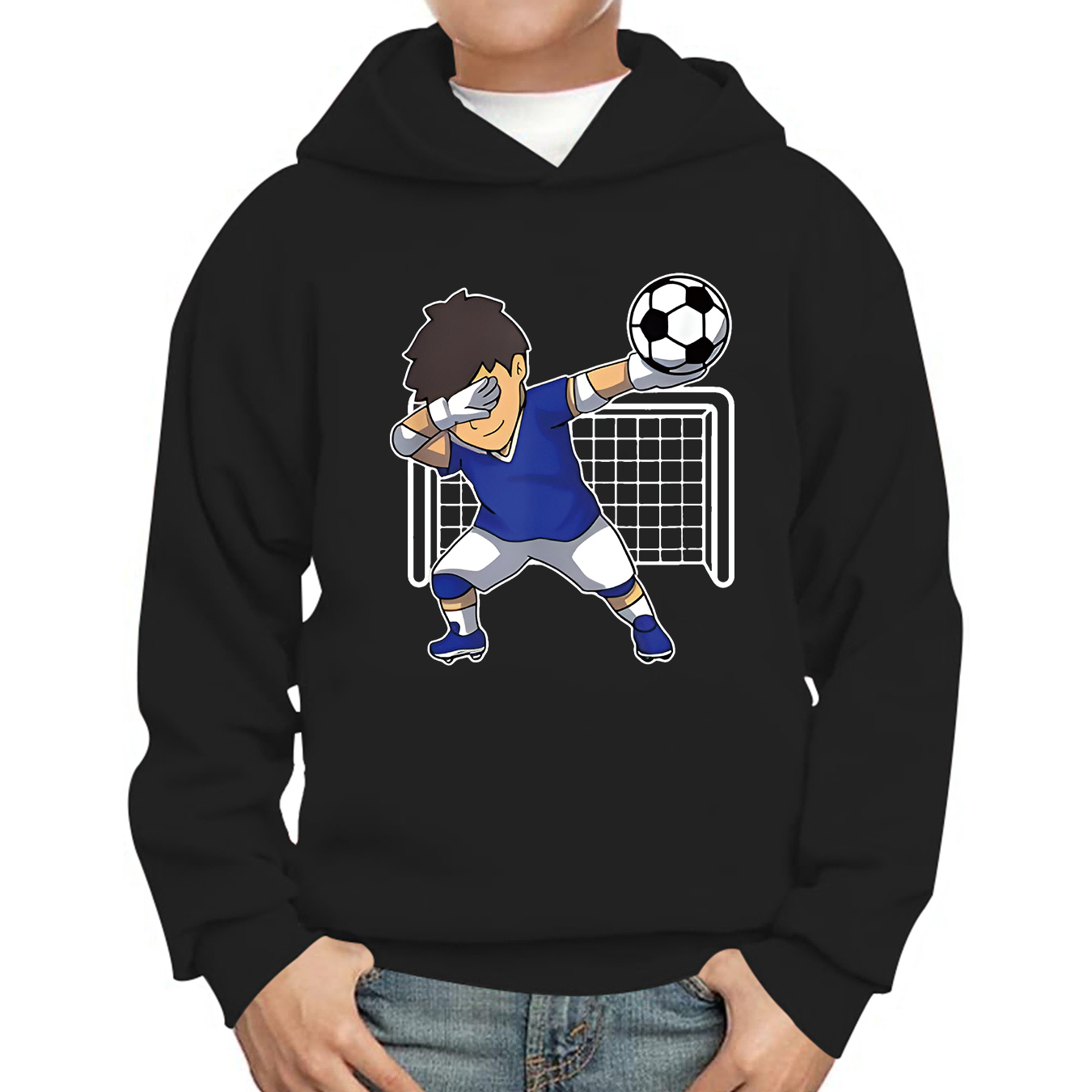 

Cool Football Player Print Hoodies For Boys - Casual Graphic Design With Stretch Fabric For Comfortable Autumn/winter Wear