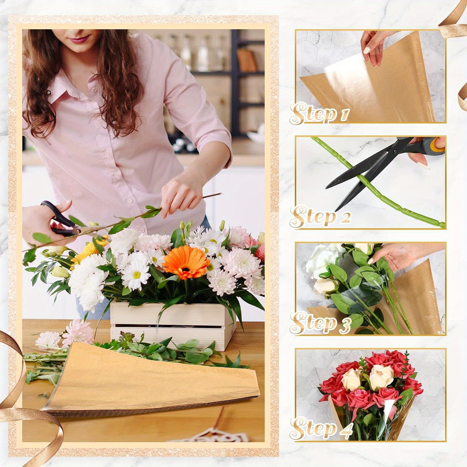 Valentine's Day Bouquet Wrapping Paper New High grade Flower - Temu