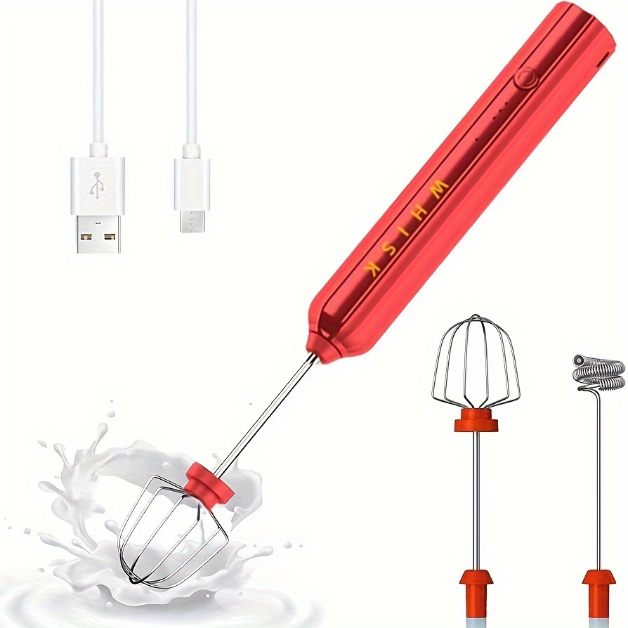 Milk Frother Handheld Battery Operated Coffee Foamer Drink Mixer Ruby Red