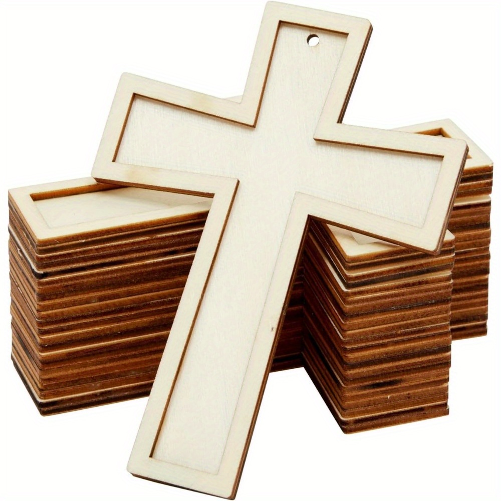 Unfinished Small Wooden Crosses With Gold String For Diy - Temu