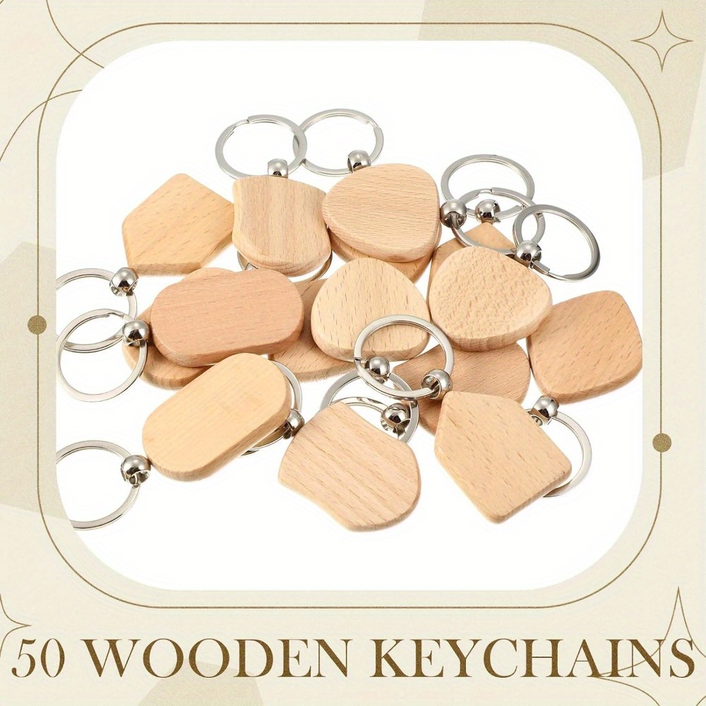 Wood Engraving Blanks Wooden Keychain Assorted Shape Unfinished