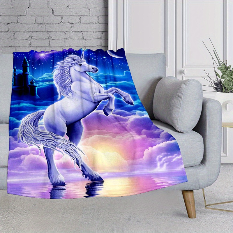 Starry Unicorn Flannel Blanket Cozy Warm Soft For Travelling