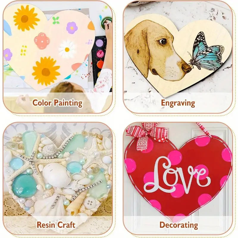 Wood Hearts Crafts Diy Blank Wooden Heart Shape Ornaments - Temu