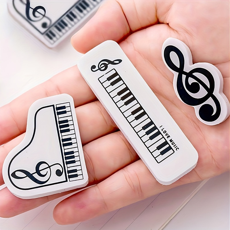 3pcs/pack Piano And Music Note Erasers, Creative Design Multifunctional  Pencil Erasers, Suitable As Teaching Prize Gifts Stationery, Black And  White R