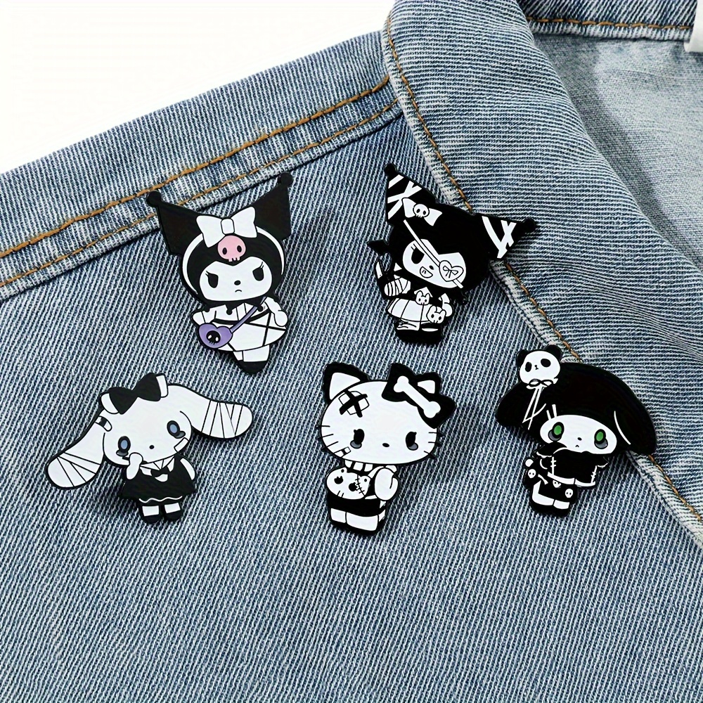 5pcs Hello Kitty Cinnamoroll Badges, Y2K Cute Cartoon Kuromi Clothing Pins Emblem, Fashion Versatile Knapsack Decorative, Bag Accessories Friend