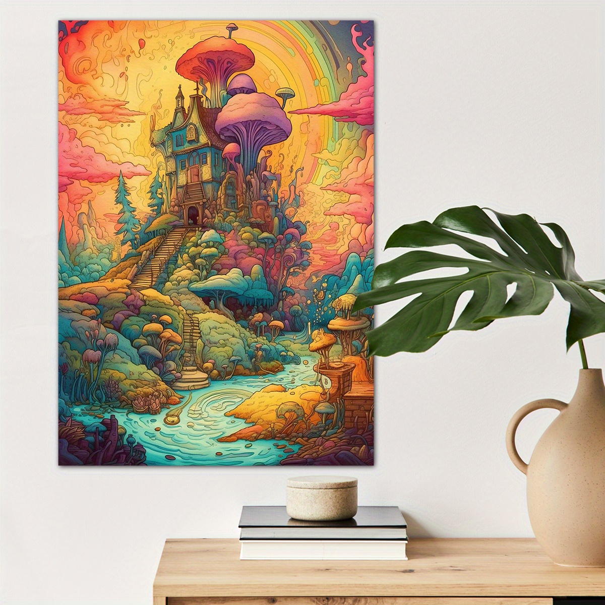 

1pc Colorful Abstract Mushroom Canvas Wall Art For Home Decor, High Quality Wall Decor, Canvas Prints For Living Room Bedroom Bathroom Kitchen Office Cafe Decor, Perfect Gift And Decoration
