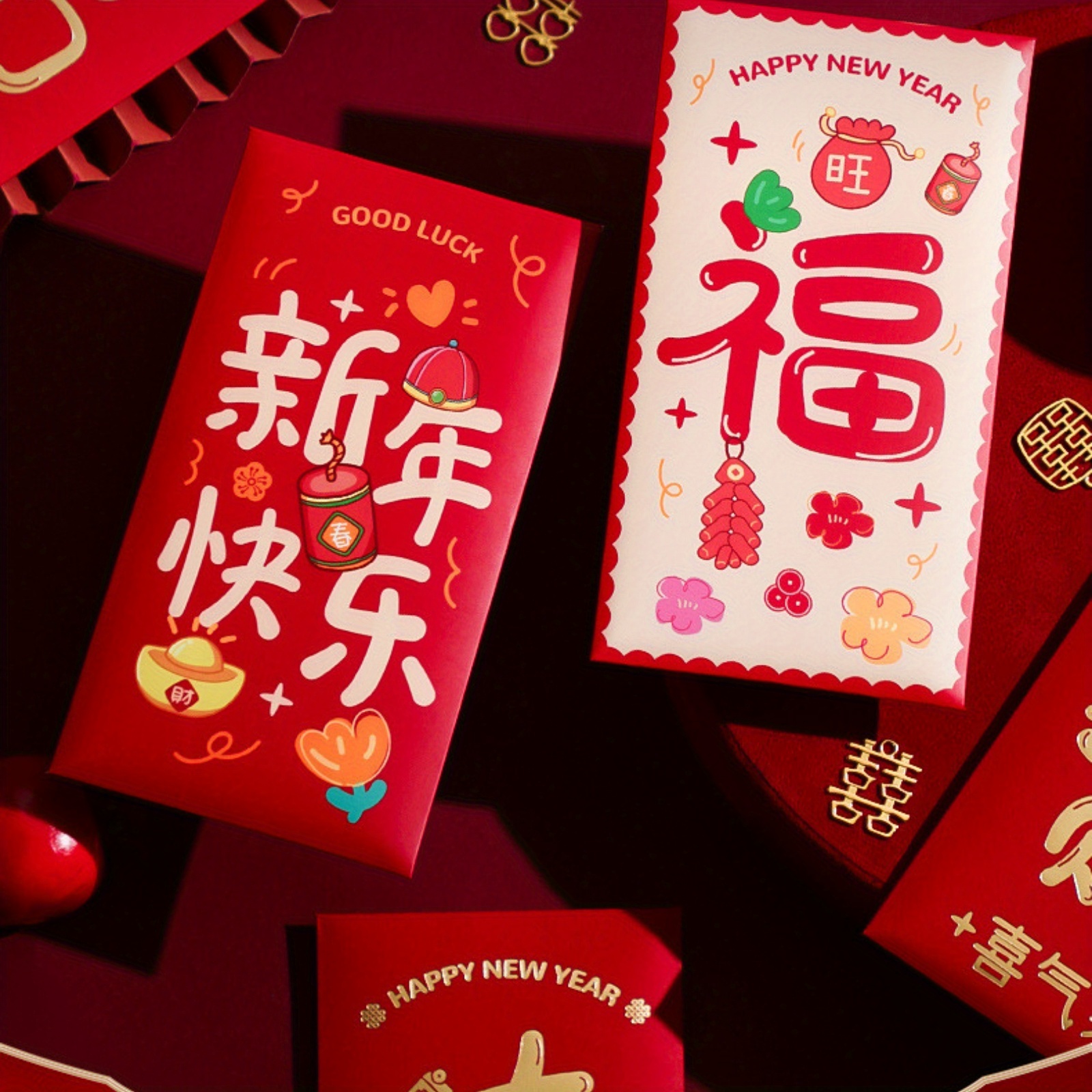 6pcs/set, Enveloppe Rouge Chinoise, Argent Chanceux, Cadeau Du Nouvel An  Chinois, Année Du Dragon, Hong