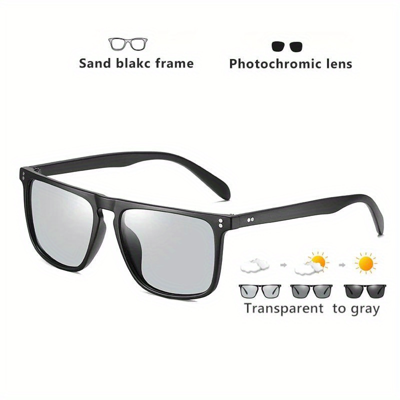 Trendy Classic Photochromic Flat Top Square Sunglasses Polarized