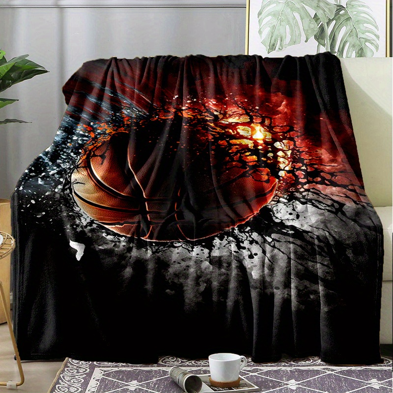 

1pc Flame Basketball Flannel Blanket For All Season, Cozy Warm Soft Blanket For Travelling