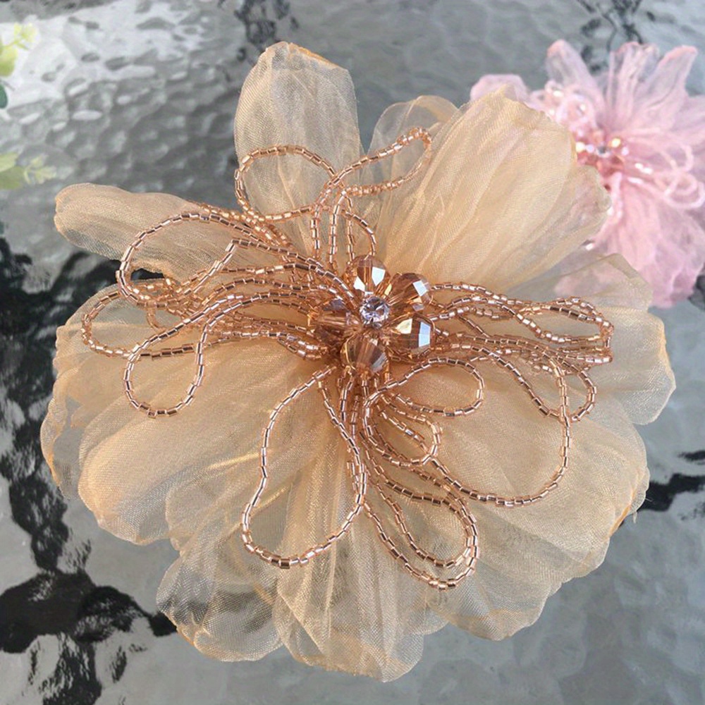 TEMU 1pc Handmade Large Flower Beaded Organza Flower Wedding Dress Suit Decoration