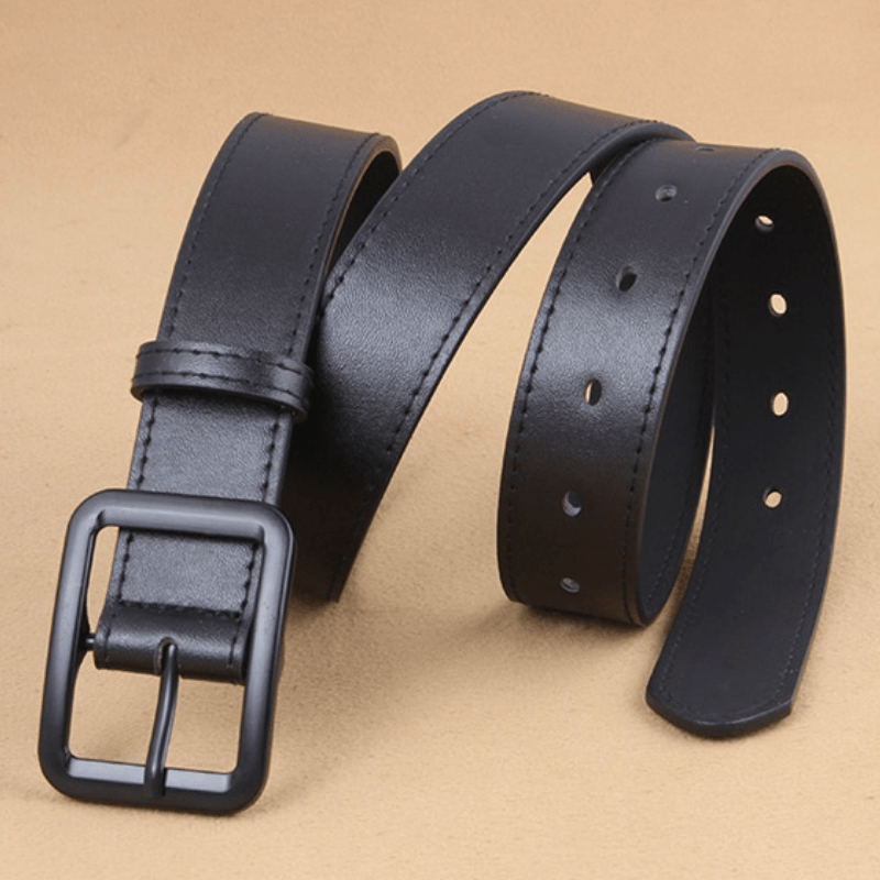 Classic Black Buckle Belt Unisex Pu Leather Belt Outdoor - Temu Canada