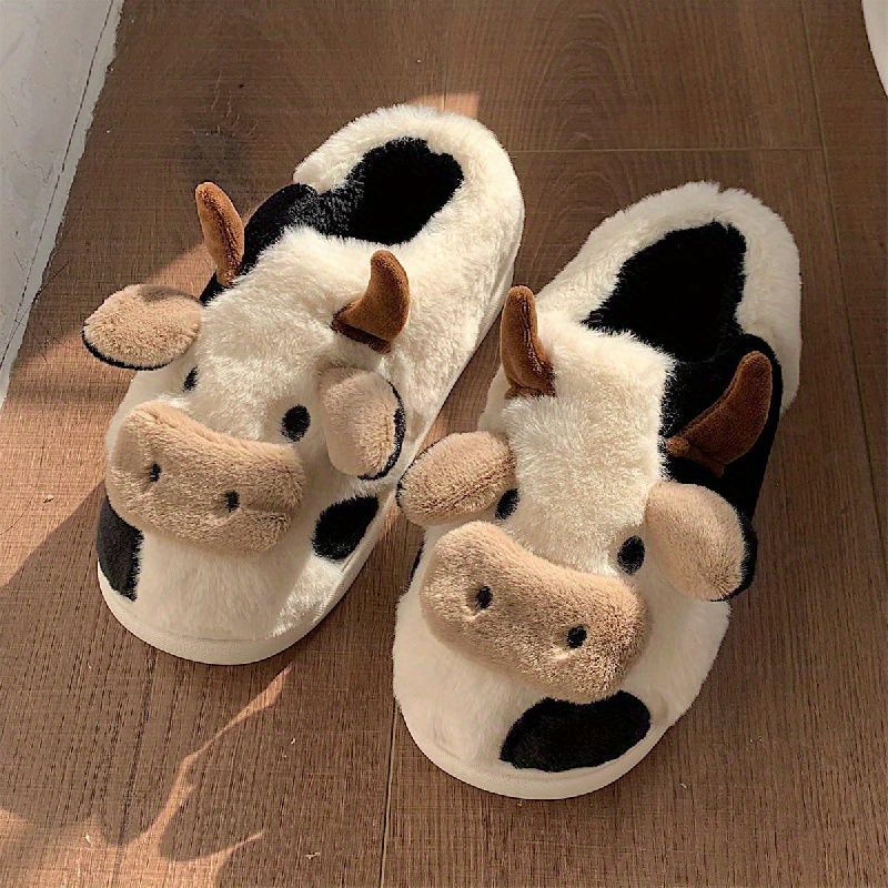 

Men's Milk Cow Graphic Design Warm Home Slippers, Breathable Lightweight Slip On Bed Room Shoes, Men's Winter Indoor Shoes