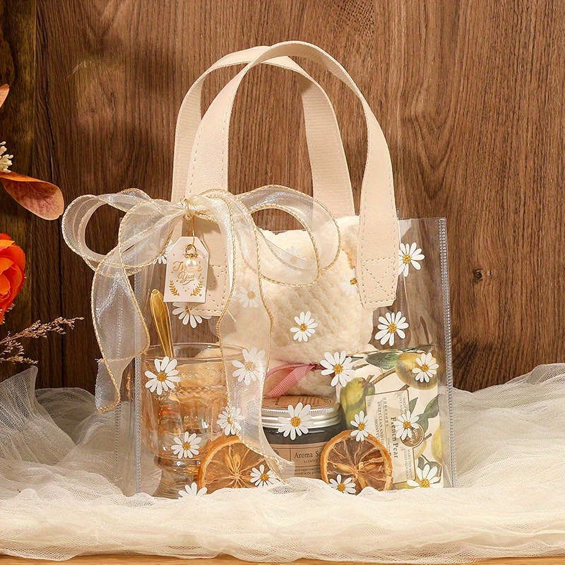 

1pc Portable Gift Bags, Party Gift Bags, Wedding Partner Gift Bags, Transparent Small Daisy Bags