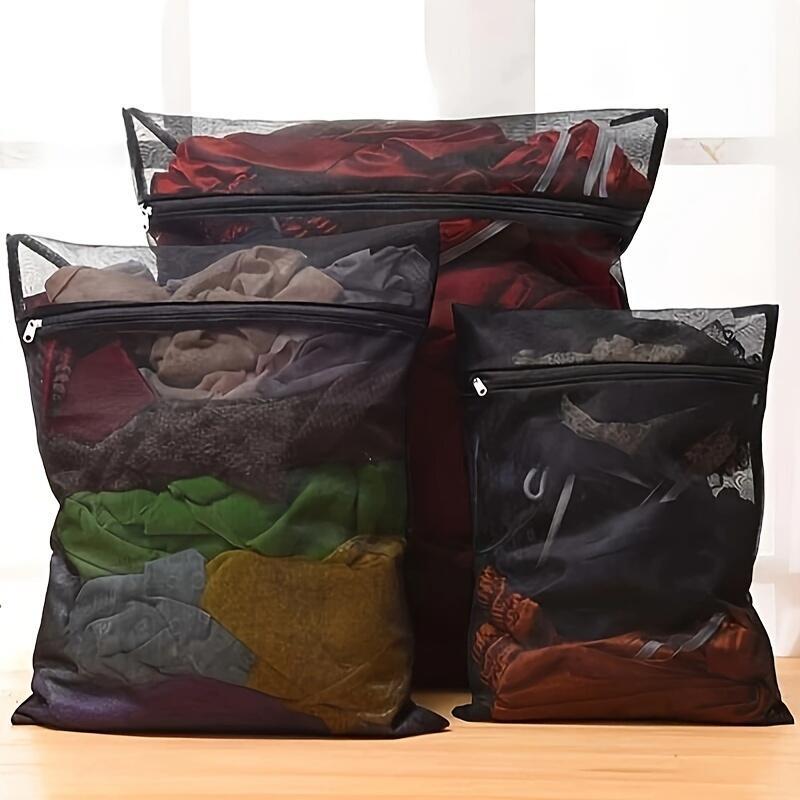 

3pcs Mesh Laundry Bag For Delicates, Black Thick Clothing Wash Protector Bag For Washing Machine, Laundry Room Accessories