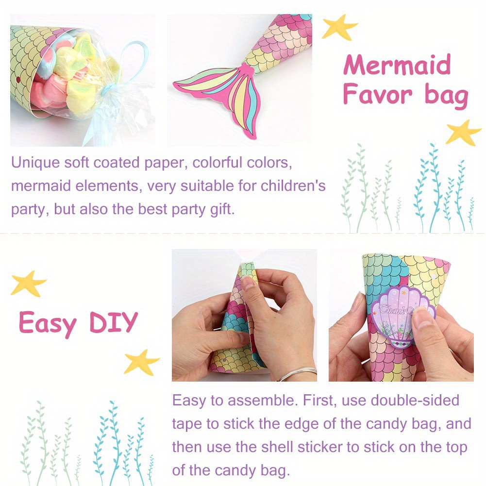 Mermaid Snack Bags Fish Tail Painting Goodie Bags Treat Bags - Temu