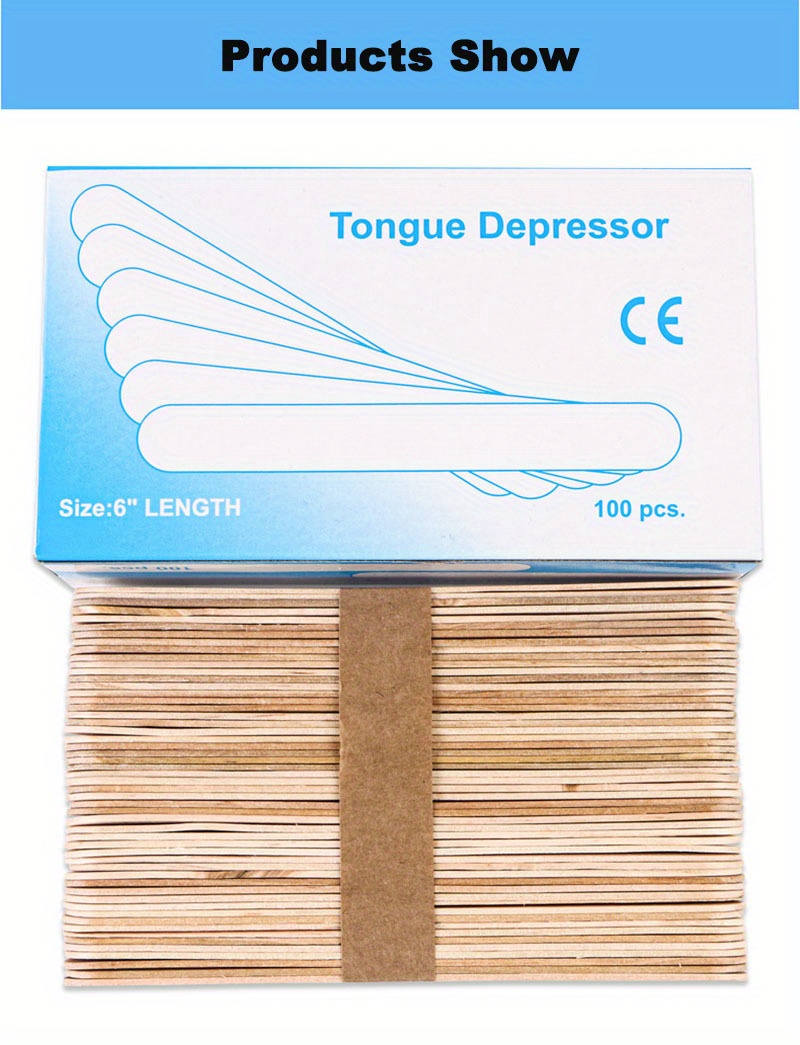 100 PCS Sterile Tongue Depressors, Wood, 6 Length