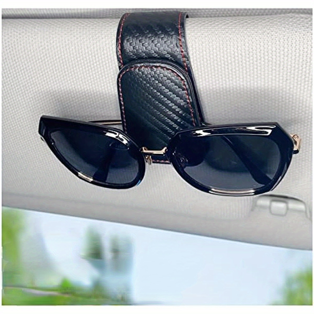 Yuoyar 2 Packs Sunglasses Holders for Car Visor - Magnetic Leather  Sunglasses Holder and Ticket Card Clip - Car Visor Accessories (Black)