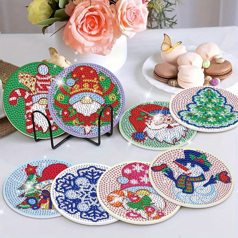 Christmas Diamond Art Coasters, 8 Pcs Xmas Gnome Diamond Painting Coasters  Kits