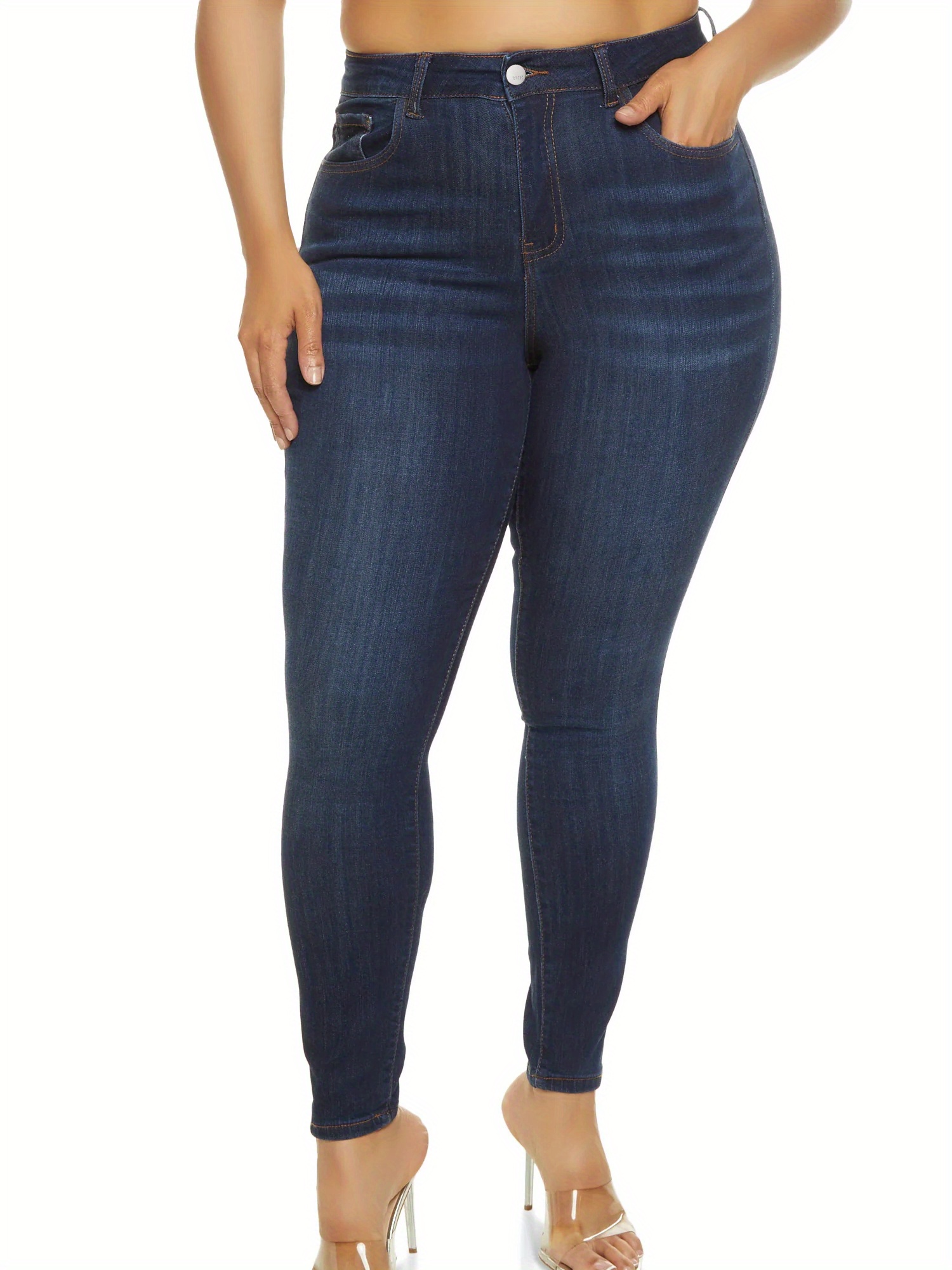 Mujeres Jeans Casuales Talla Lavado Altura Alta - Temu