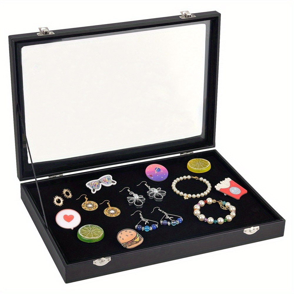 Pu Leather Pin Display Case Clear Glass Lid Badge Storage - Temu