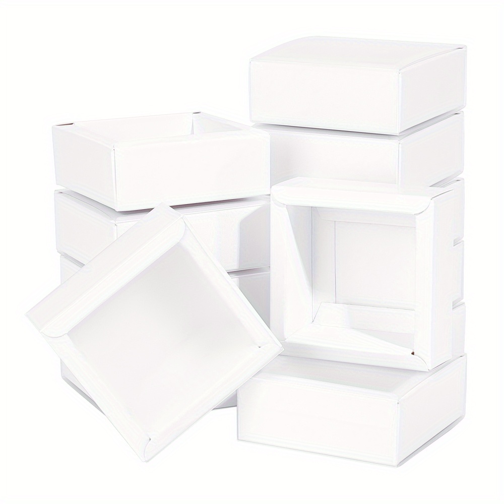

16 Sets, Paper Gift Box With Pvc Frosted Cover, Square Gift Packaging Box, White Kraft Present Favor Box, For Party Favor Treats Bakery Jewelry Packaging (8.3x8.3x3.2cm)