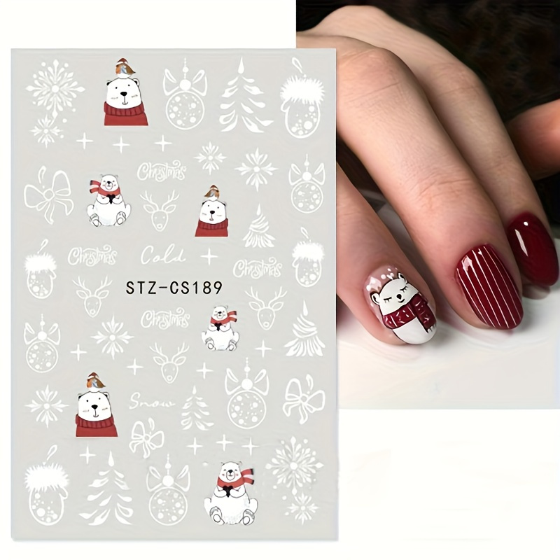 Christmas Nail Art Stickers White Snowflake Gingerbread Man - Temu